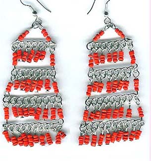 Fine Southwestern Chandelier beaded earring wholesale online offering multilayers red beaded fish hook fashion earring. Bright red beads, silver wire hanger perfect match for an easy eyes-catching effect!