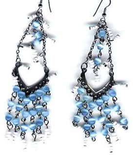 Chandelier beaded earring wholesale online manufacturer supply blue beaded black chain fish hook fashion earring. Shiny blue beads, black chain hanger perfect match for an easy eyes-catching effect!