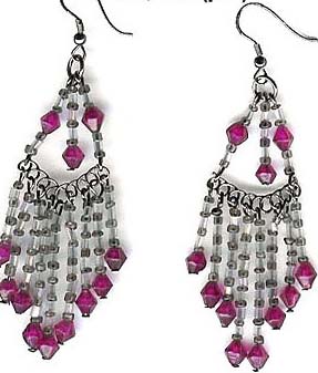 Direct import India fashion trend jewelry wholesale online Indian chandalier fish hook earring with multi purple and black beaded dangle. 