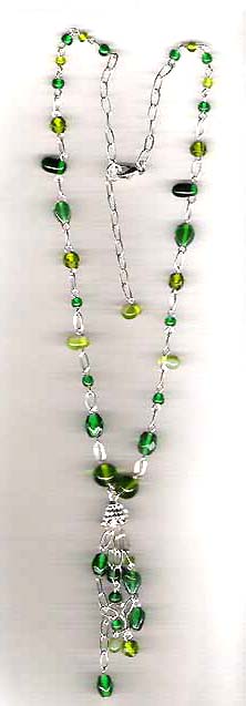 Artists design jewelry from Earth's treasure online catalog wholesale green beaded fashion necklace. all beads are shiny, transparent and in different green tone. Coll, neat, eyes-catching!