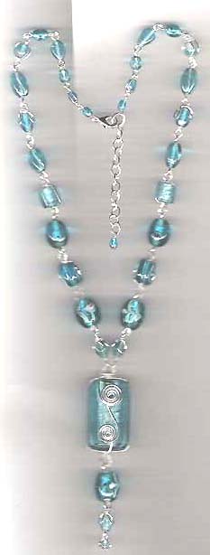 Jewelry beaded jewelry necklace suppliers wholesale presenting blue beaded fashion necklace with swirl pattern decor blue bead pendant. 