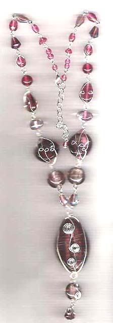 Southwestern gift jewelry accessory online catalog wholesale assorted design purple beaded fashion necklace with pendant. Double silver swirled pattern on large bead pendant, very unique and eyes-catching!