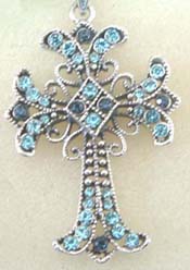 Ancient Cletic jewelry wholesale catalog supply cut out ancient Celtic cross design sterling silver pendant with multi mini blue cz stone embedded. All Christians love jewelry accessory!