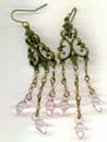 Unique fashion jewelry online wholesale filligree fish hook earring with crystal quartz embeeded dangle chain. 