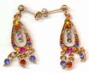 Golden earring online collection supply wholesale loop design fashion stud earring with multi color beads and beaded dangle