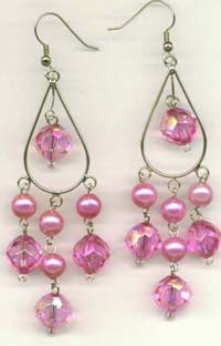 Girl with a beaded earring online distributors offering fish hook fashion earring with purple beaded dangle.