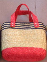 Direct import fashion handbag beach bag online suppliers wholesale color section pattern design fashion handbag with line decor. 