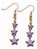 Wearable art jewelry online catalog distributing hematite star earring with gold plated fish hook to fit. Lovely triple star design is great for celestial design lovers.